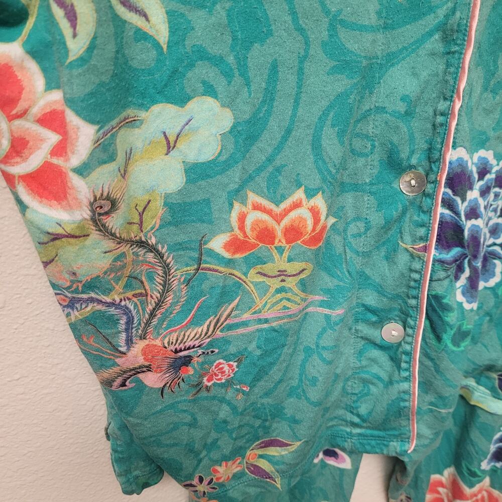 Johnny Was Pajama Set Size M Teal Floral Modal Lounge Sleepwear Resort - Picture 3 of 9